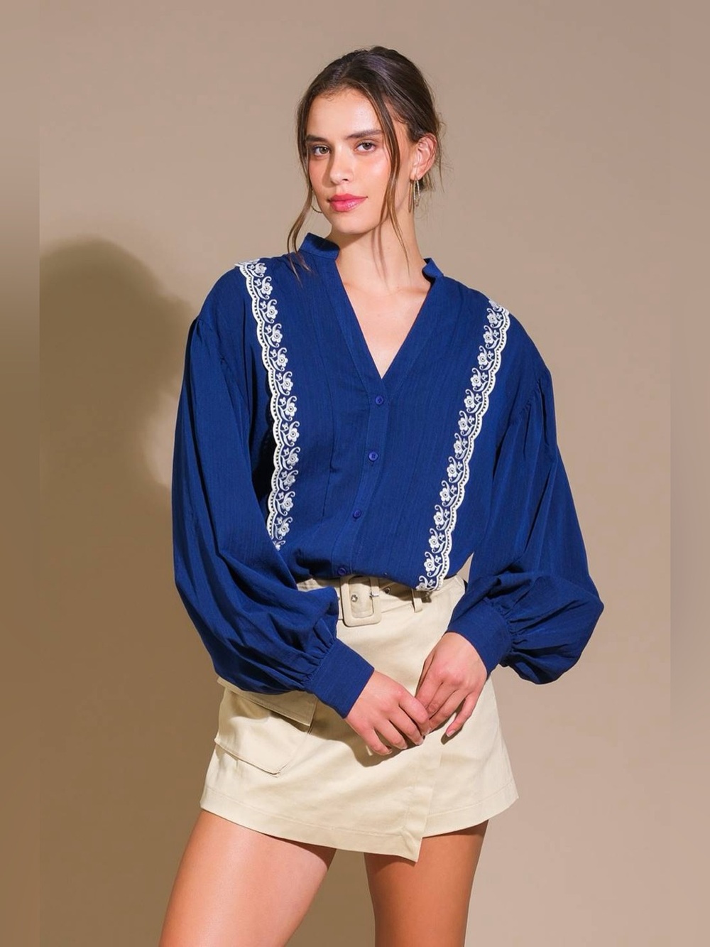 NWOT Flying Tomato Navy Blue Fort Williams Woven Blouse Top, Women's Medium